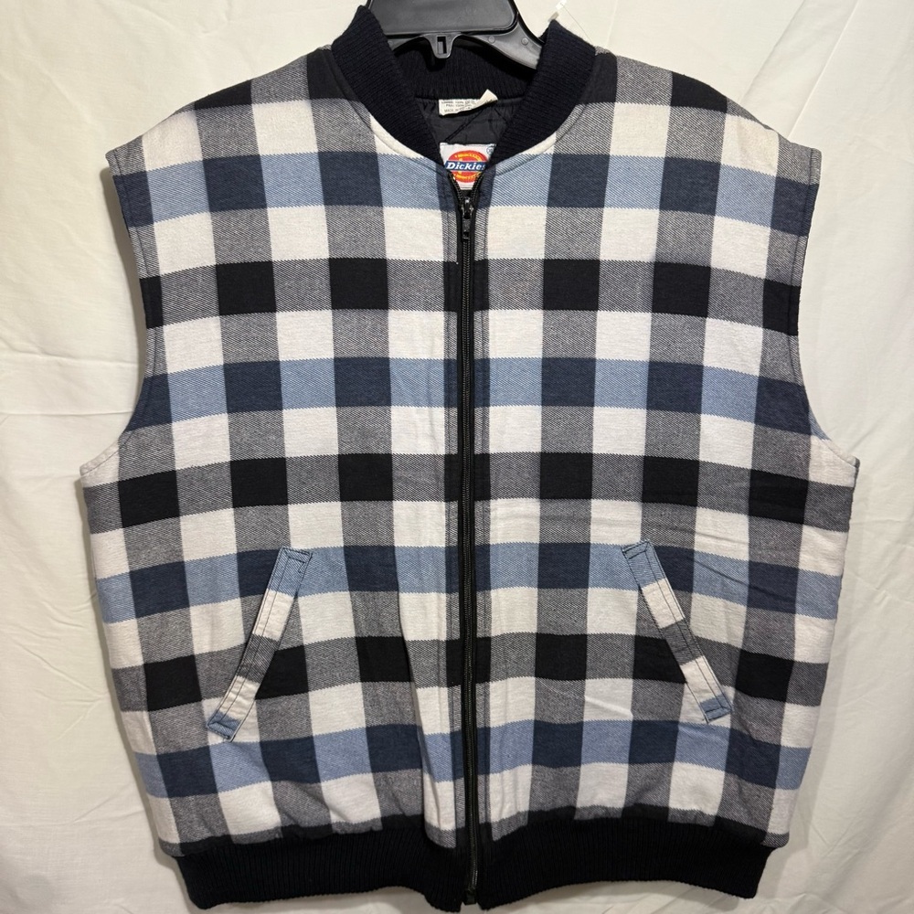 Dickies Men's Vintage Checkered Vest in White and Blue Size XL NWOT